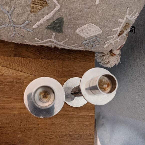 Tall candle stick holder leather like elements set of 2 candleholder - Picture 5 of 7